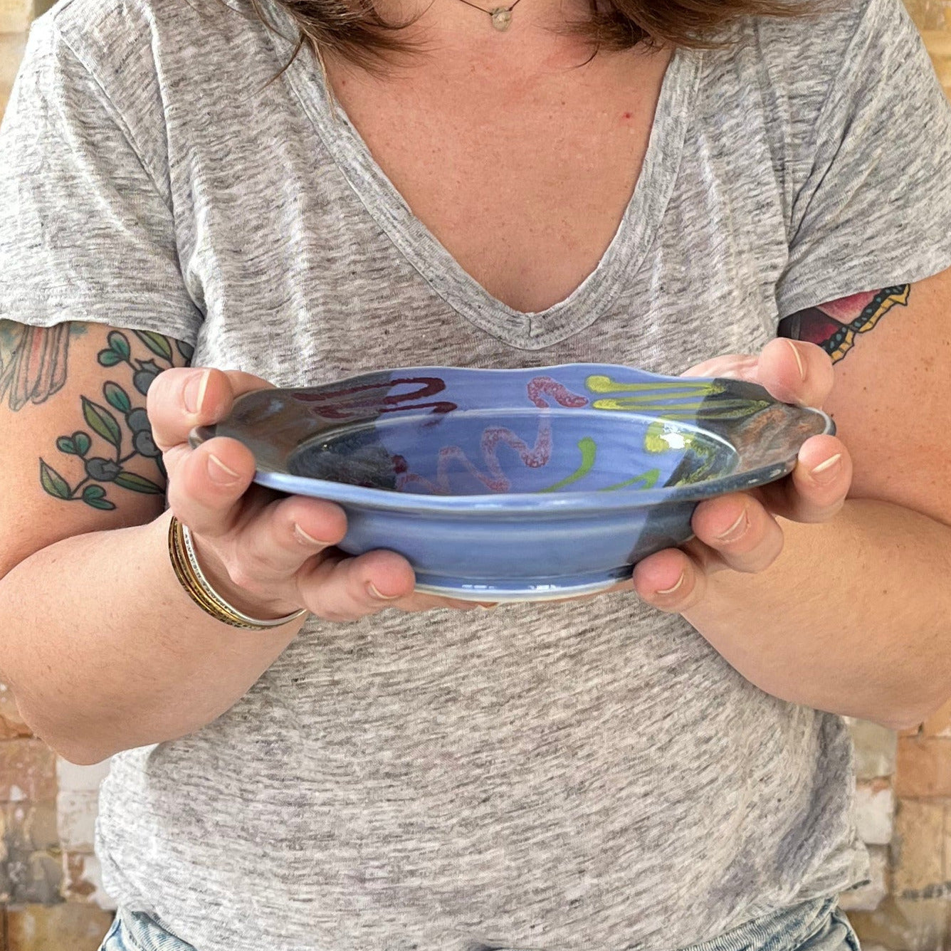 Blue Craze Carved Rim Bowl - Lasser Ceramics
