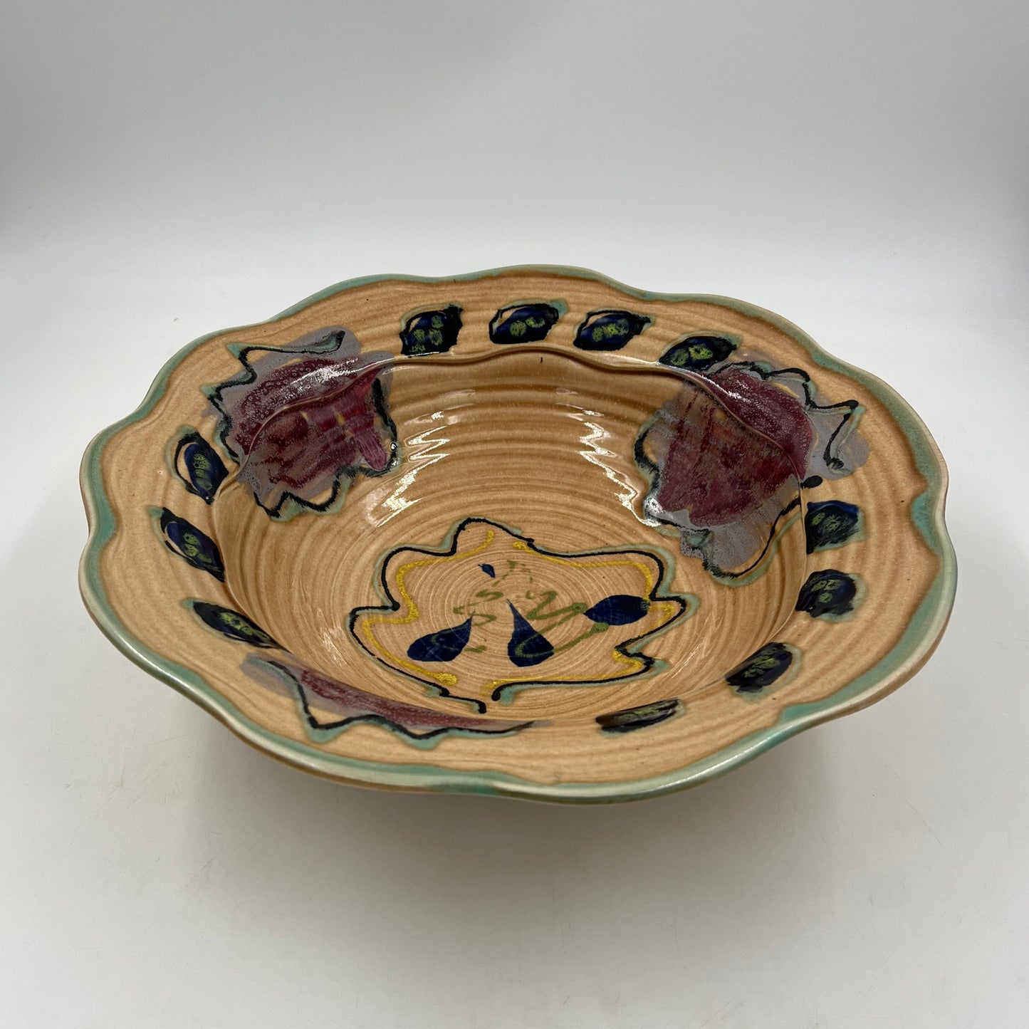 Vermont Rose Carved Rim Bowl - Lasser Ceramics
