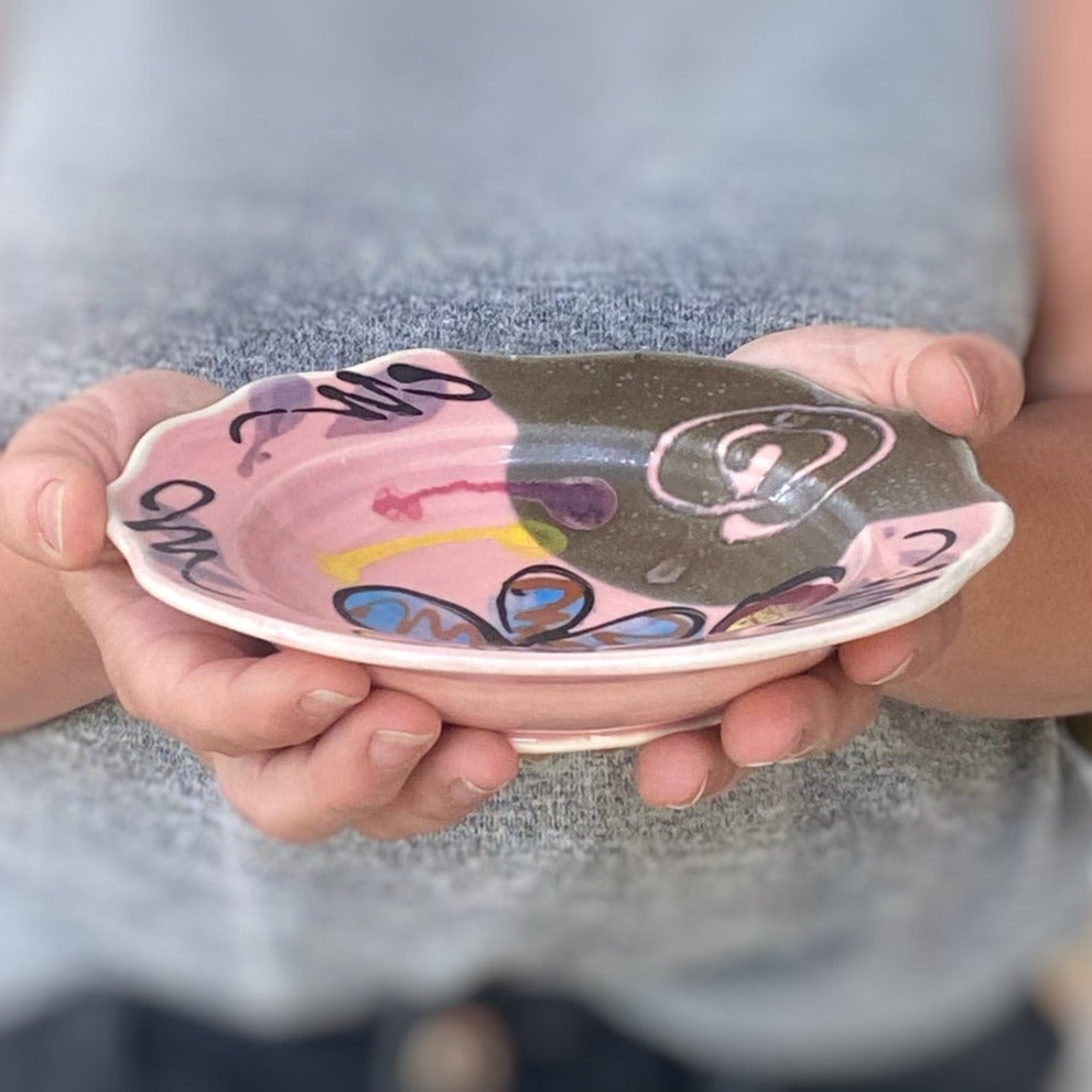 Pink Poppy Carved Rim Bowl