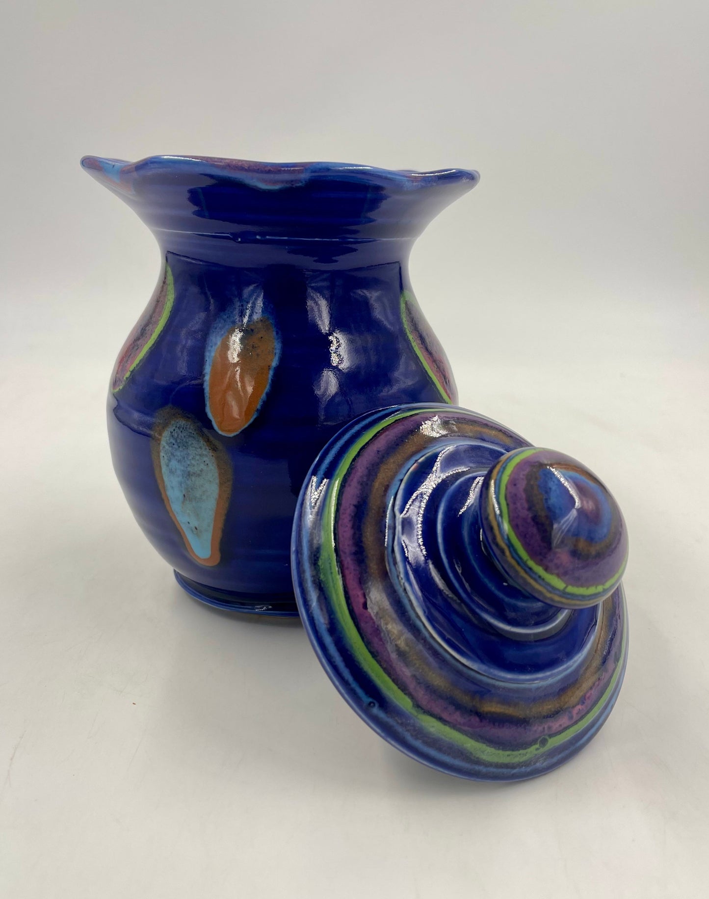 Galaxy Blue Scalloped Rim Jar - Lasser Ceramics