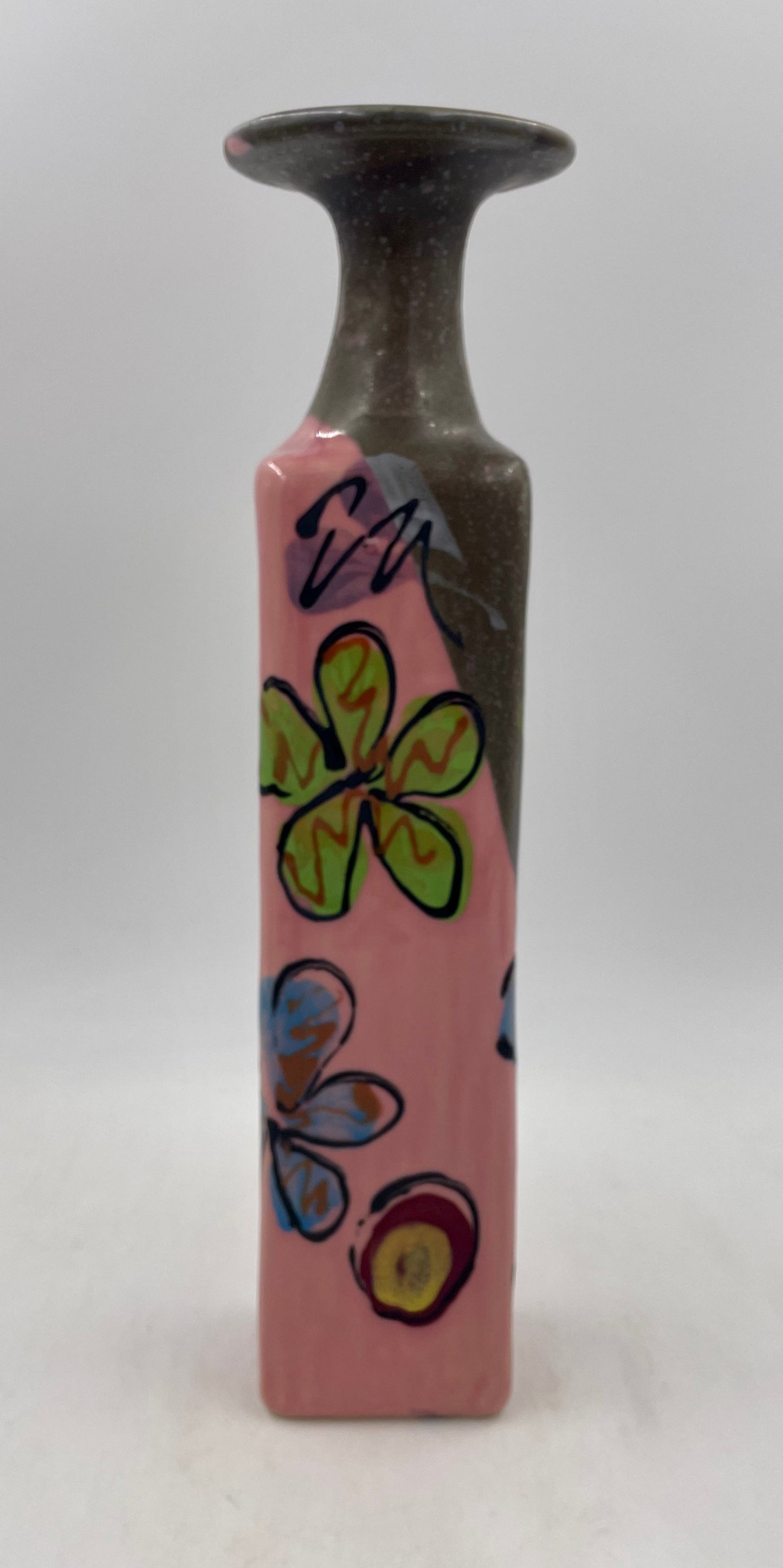 Pink Poppy Square Bottle - Lasser Ceramics