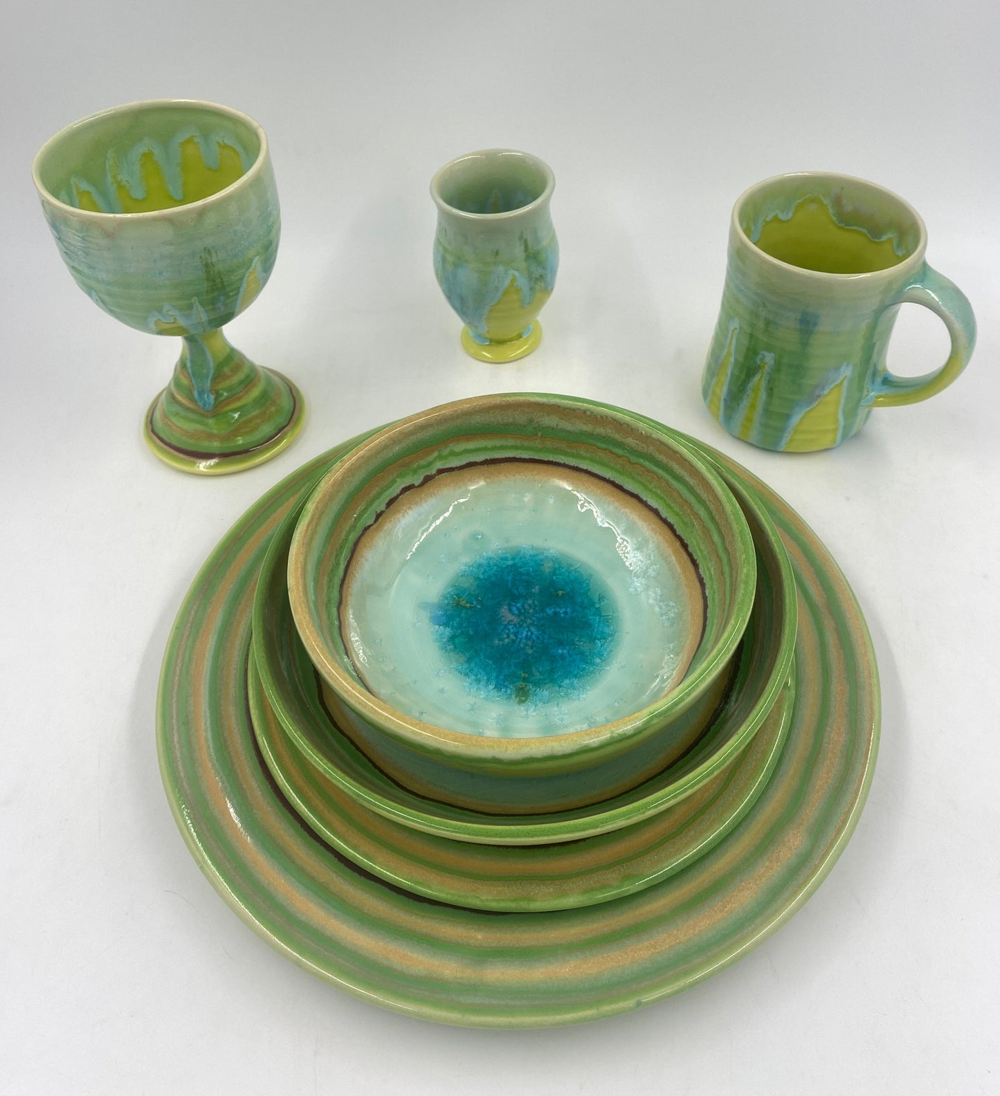 Ocean Green Blue Ceramic Plates/Dinnerware Set - Lasser Ceramics