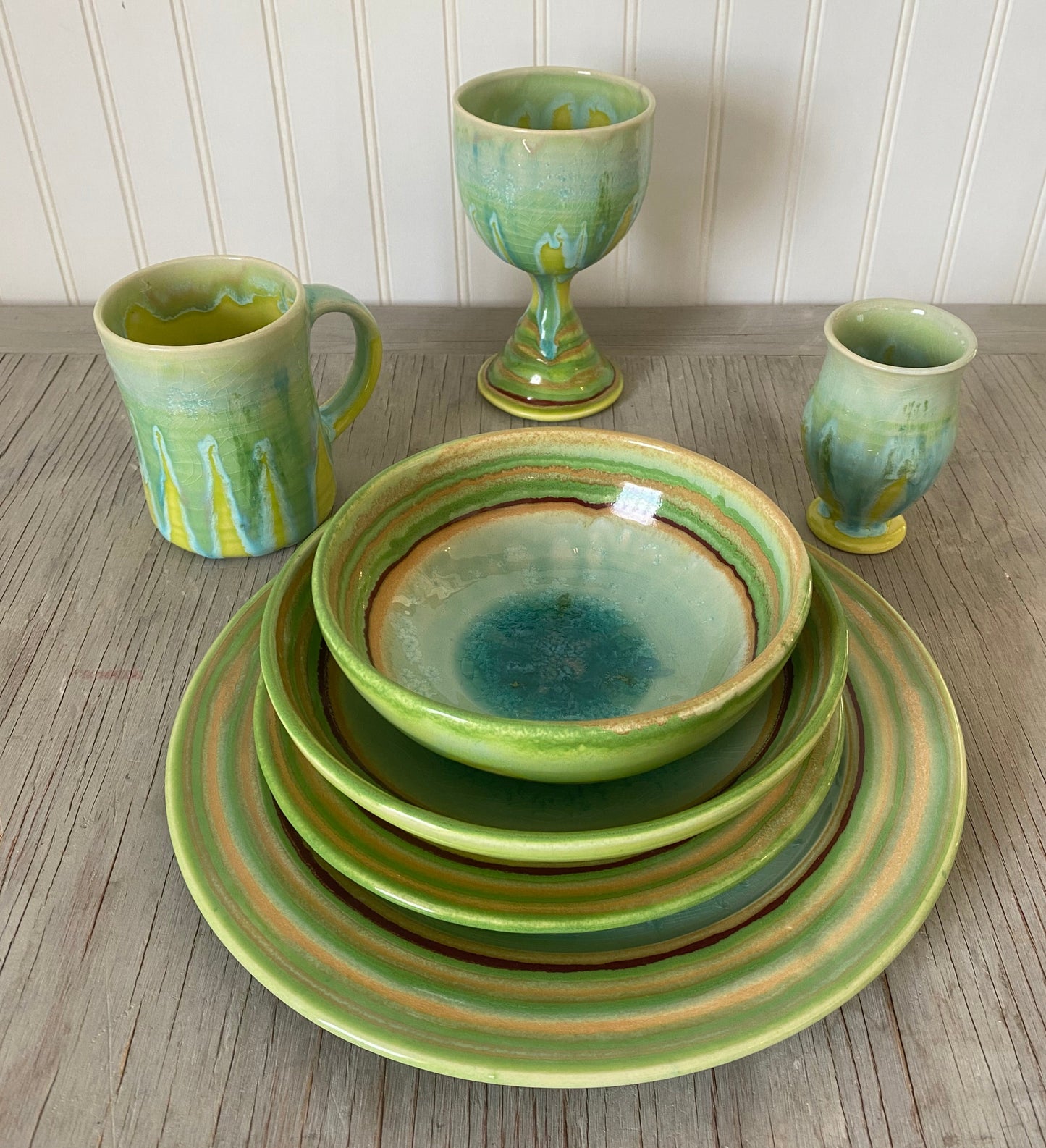 Ocean Green Blue Ceramic Plates/Dinnerware Set - Lasser Ceramics