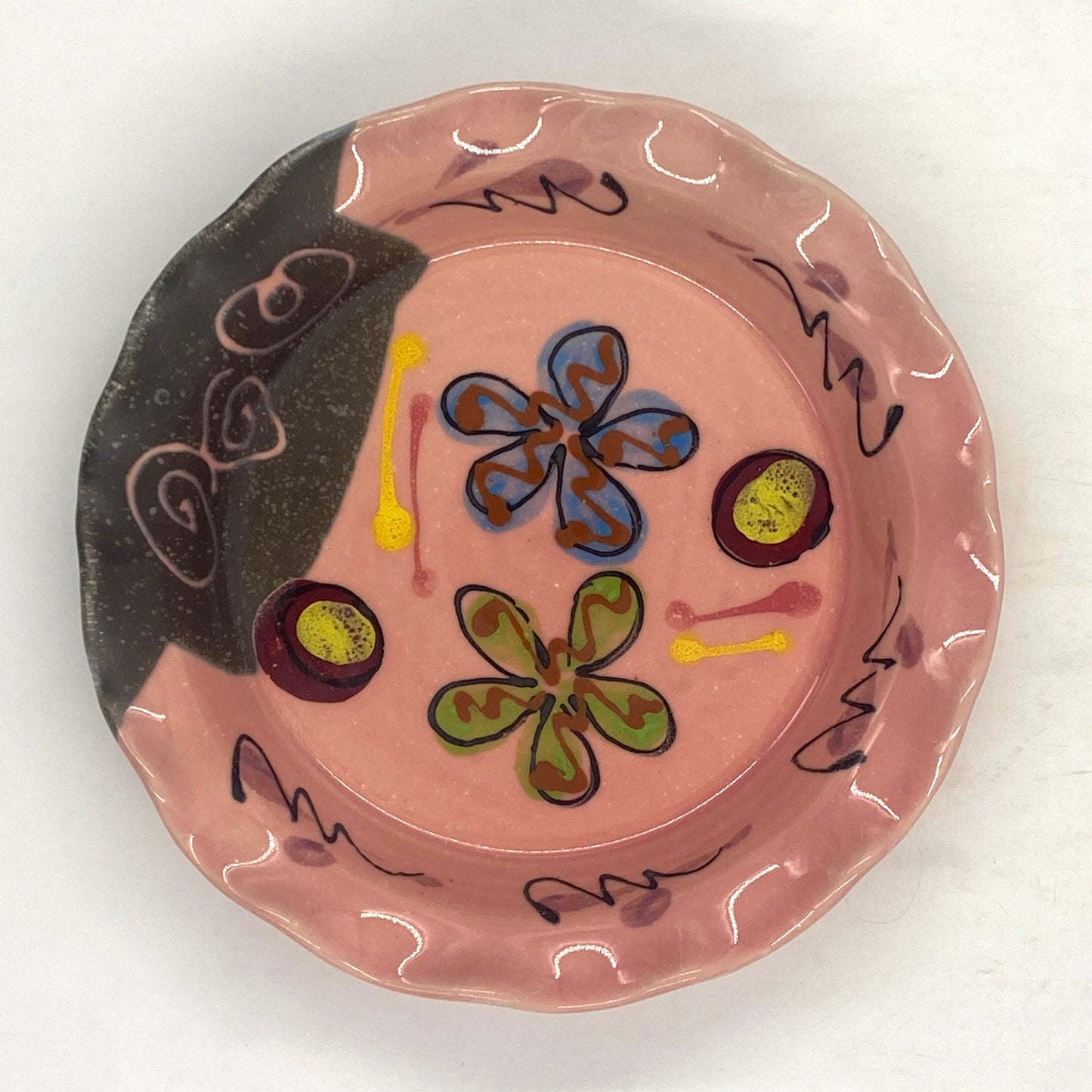 Pink Poppy Pie Plate - Lasser Ceramics