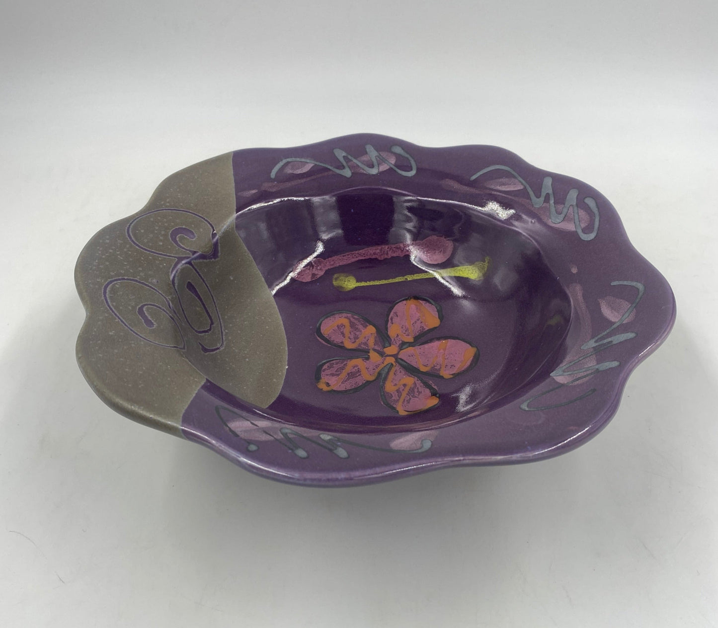 Purple Poppy Carved Rim Bowl