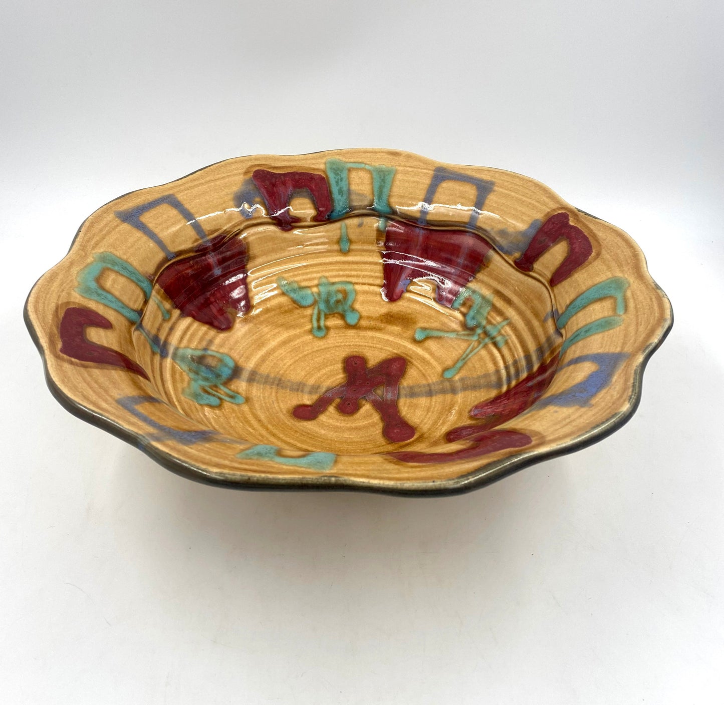 Red Tulip Carved Rim Bowl - Lasser Ceramics