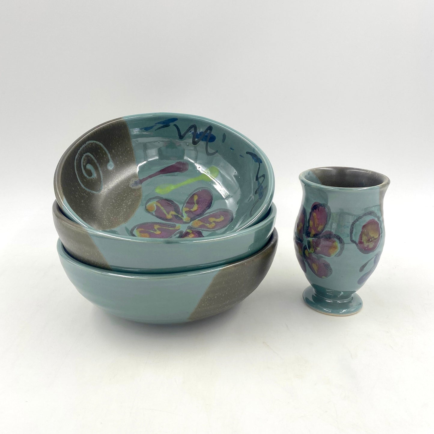 Green Poppy Baby Bowl - Lasser Ceramics
