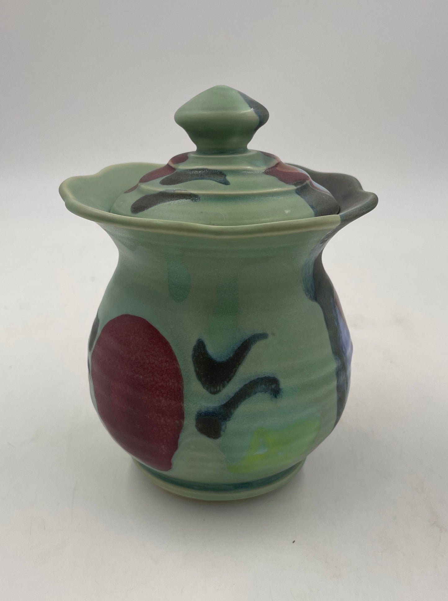 Green Black Scalloped Rim Jar