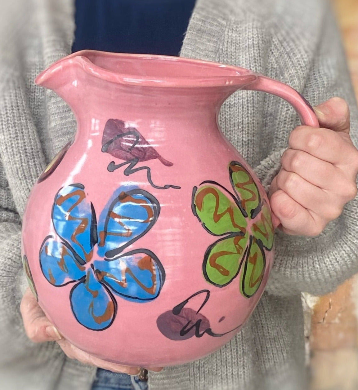 Pink Poppy Pitcher - Lasser Ceramics