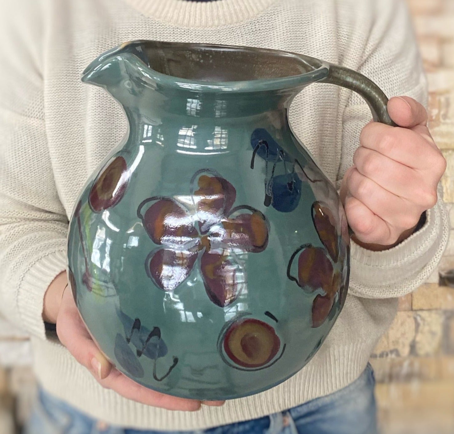 Green Poppy Pitcher - Lasser Ceramics