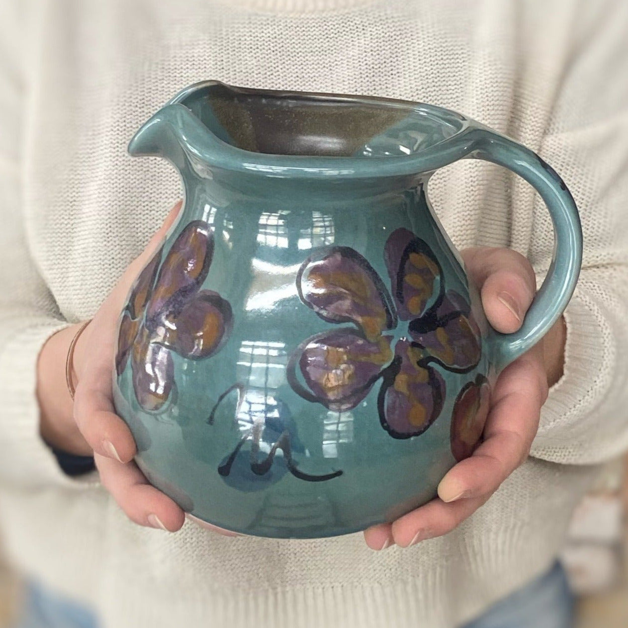 Green Poppy Pitcher - Lasser Ceramics