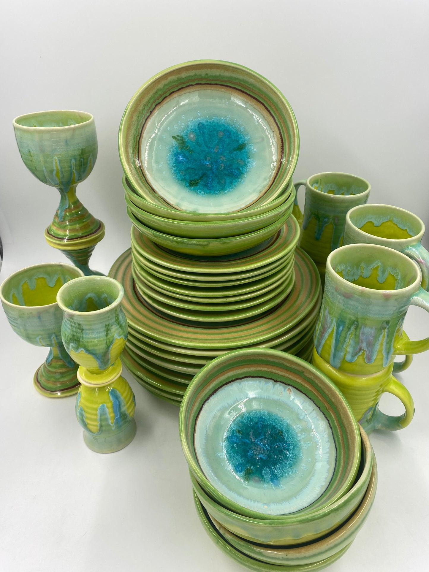 Ocean Green Blue Ceramic Plates/Dinnerware Set - Lasser Ceramics