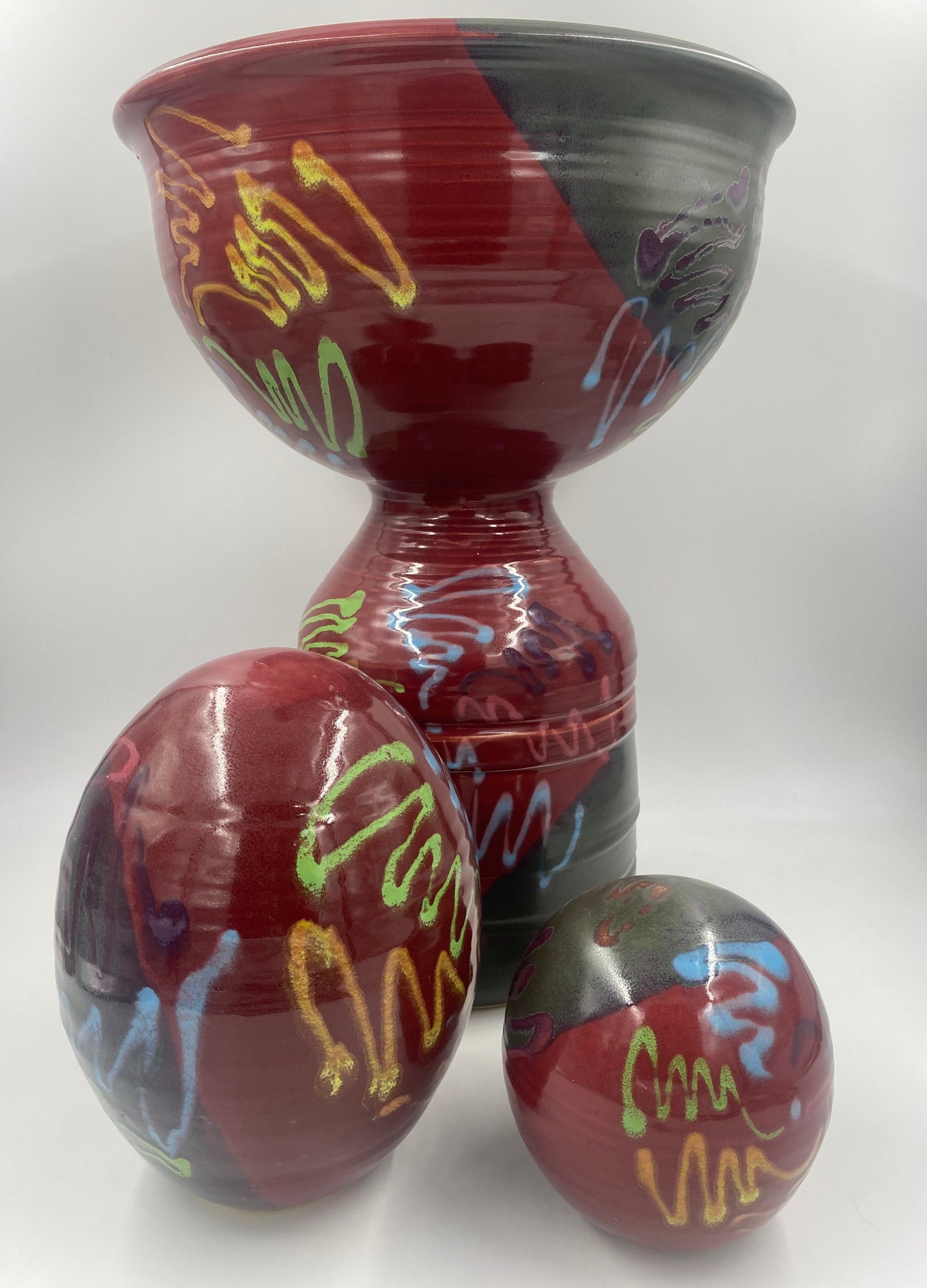 Red Craze Pedestal Planter - Lasser Ceramics