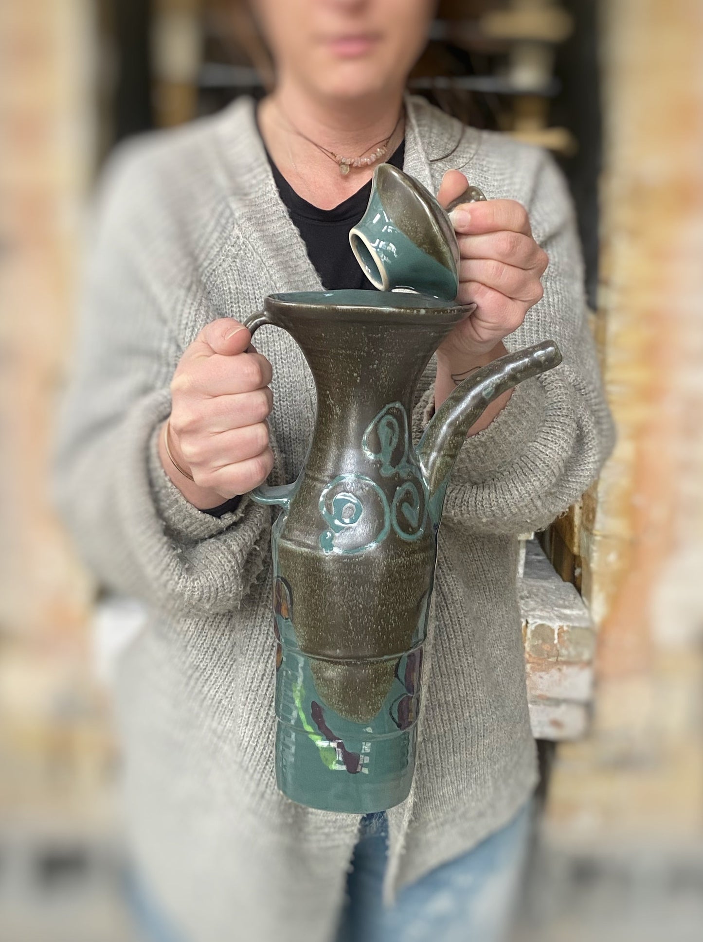 Green Poppy Teapot - Lasser Ceramics