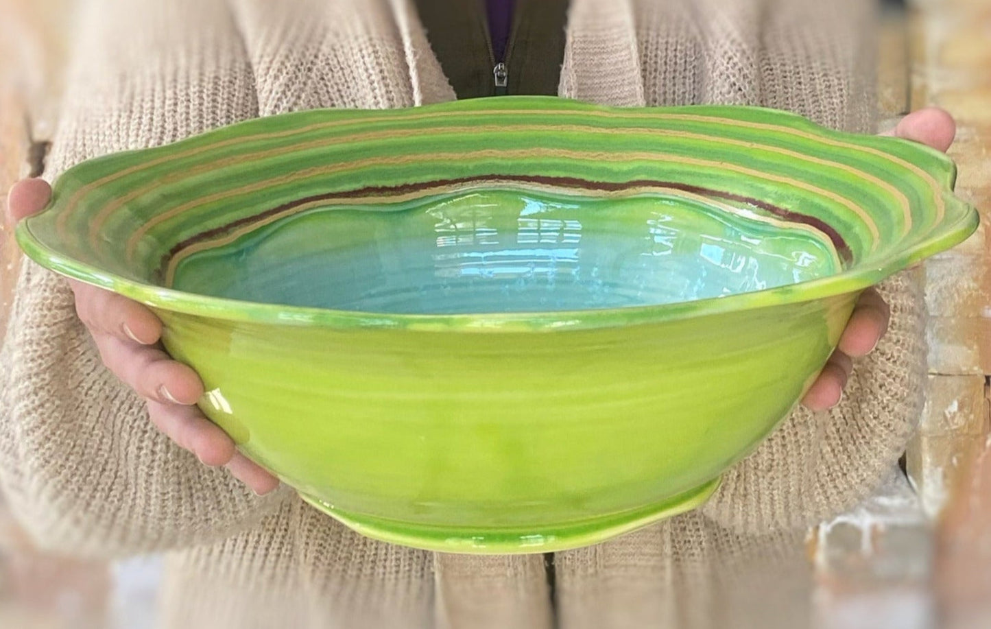 Ocean Carved Rim Bowl - Lasser Ceramics