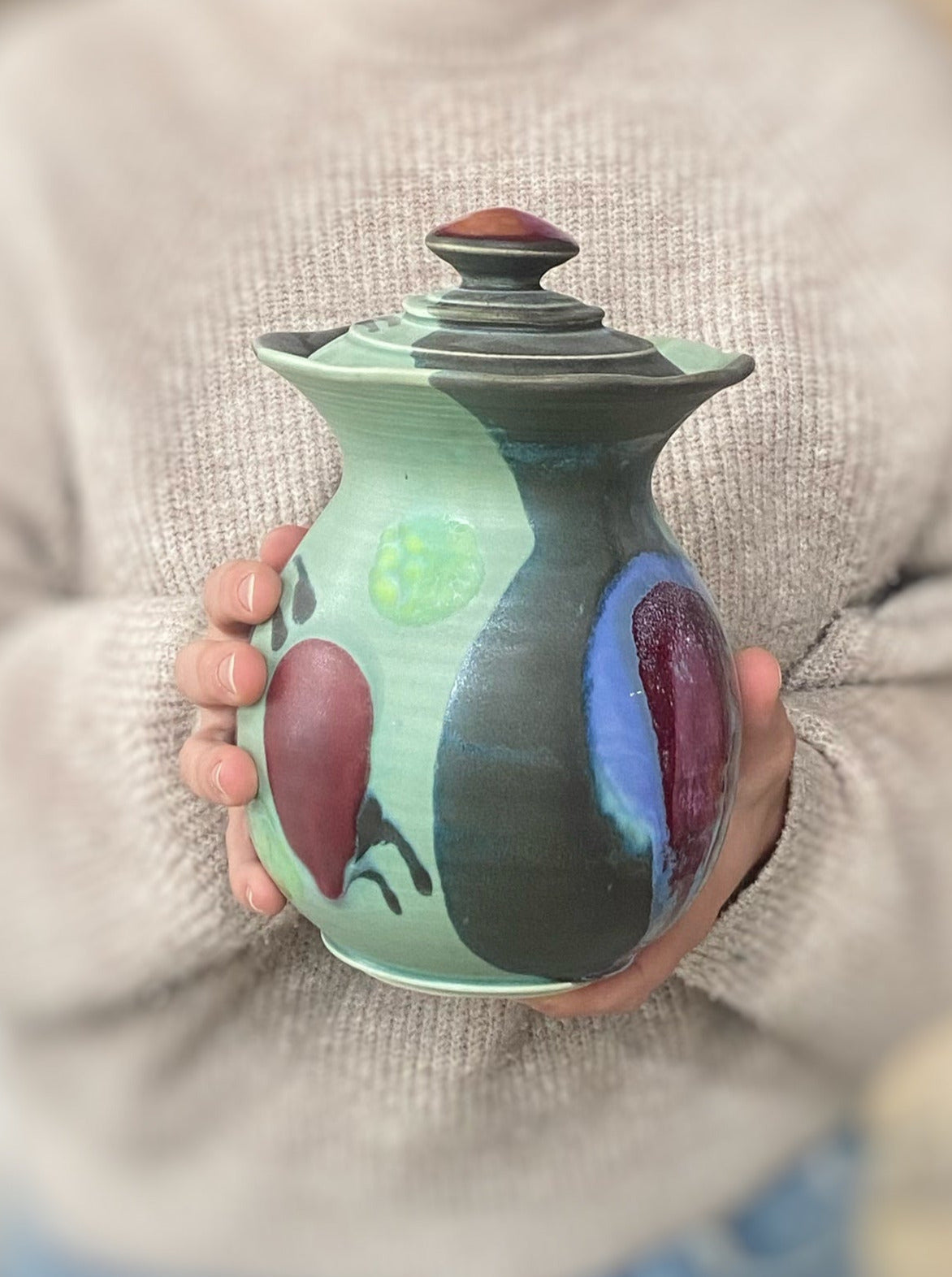 Green Black Scalloped Rim Jar