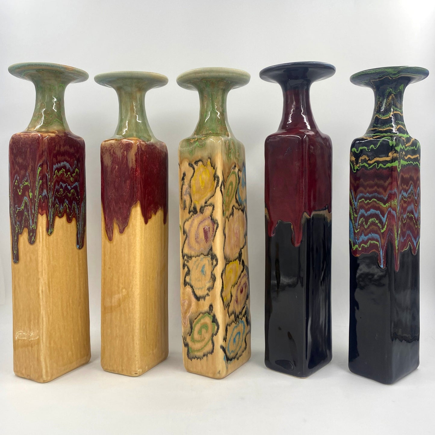 Red Tulip Square Bottle - Lasser Ceramics