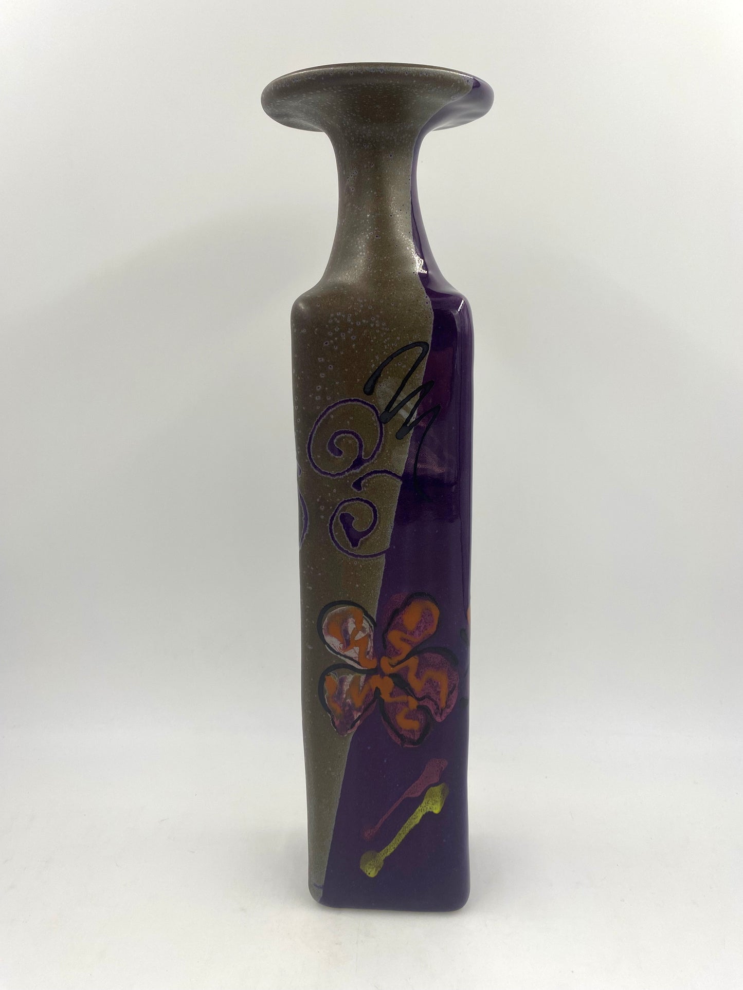 Purple Poppy Square Bottle - Lasser Ceramics