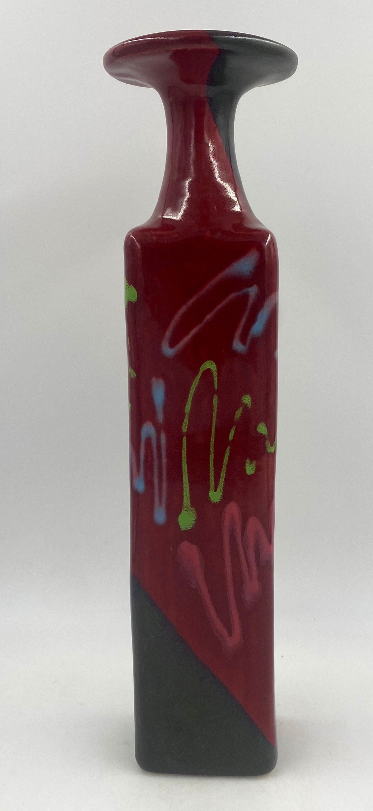 Red Craze Square Bottle - Lasser Ceramics