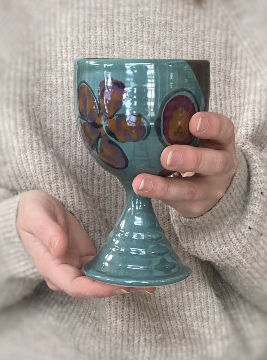 Green Poppy Goblet - Lasser Ceramics