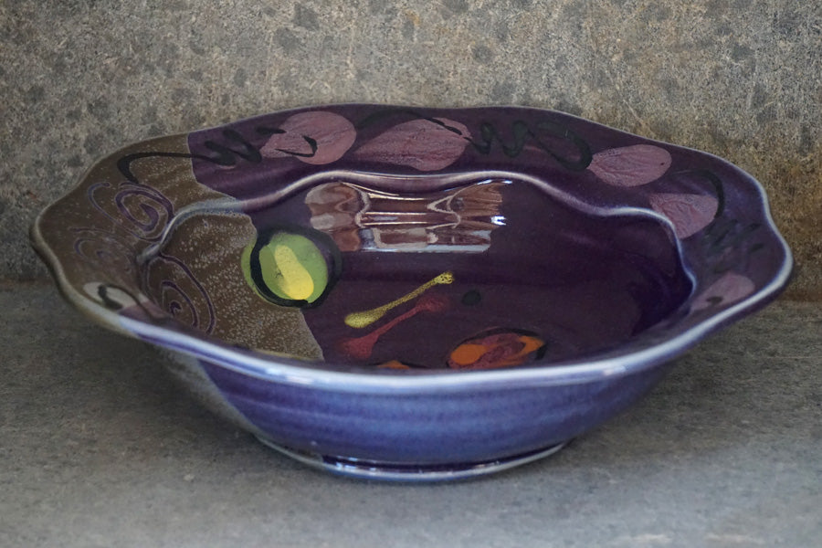 Purple Poppy Carved Rim Bowl - Lasser Ceramics