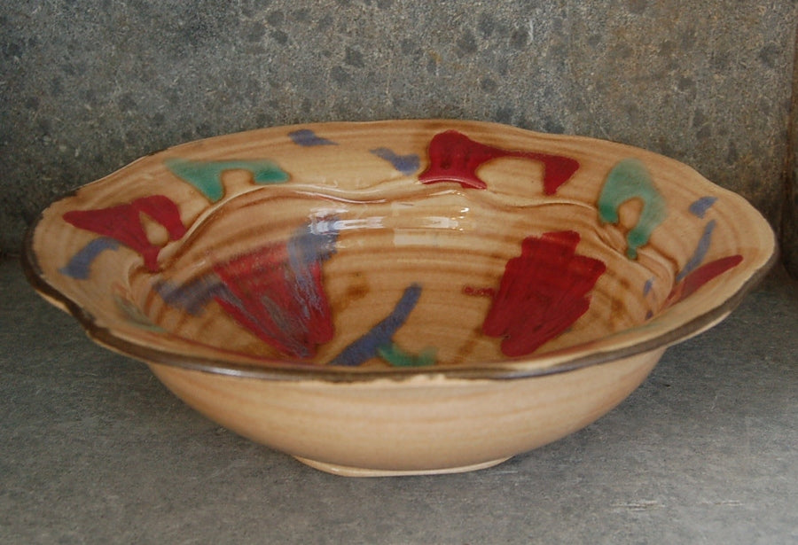 Red Tulip Carved Rim Bowl