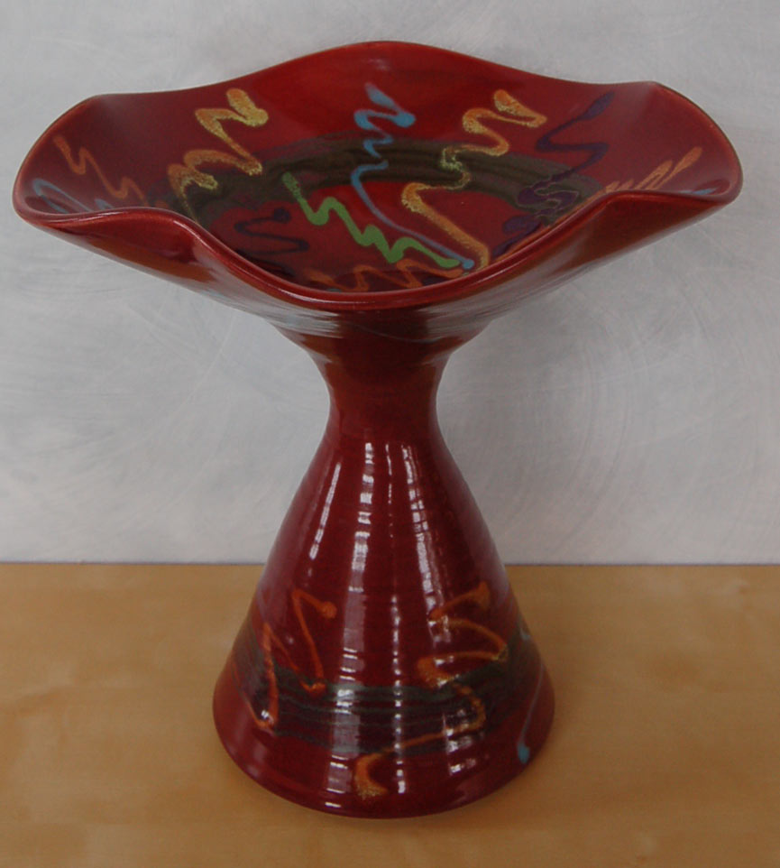 Red Craze Compote Bowl - Lasser Ceramics
