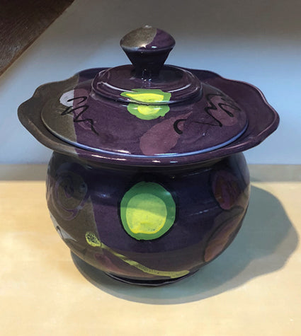 Purple Poppy Scalloped Rim Jar - Lasser Ceramics
