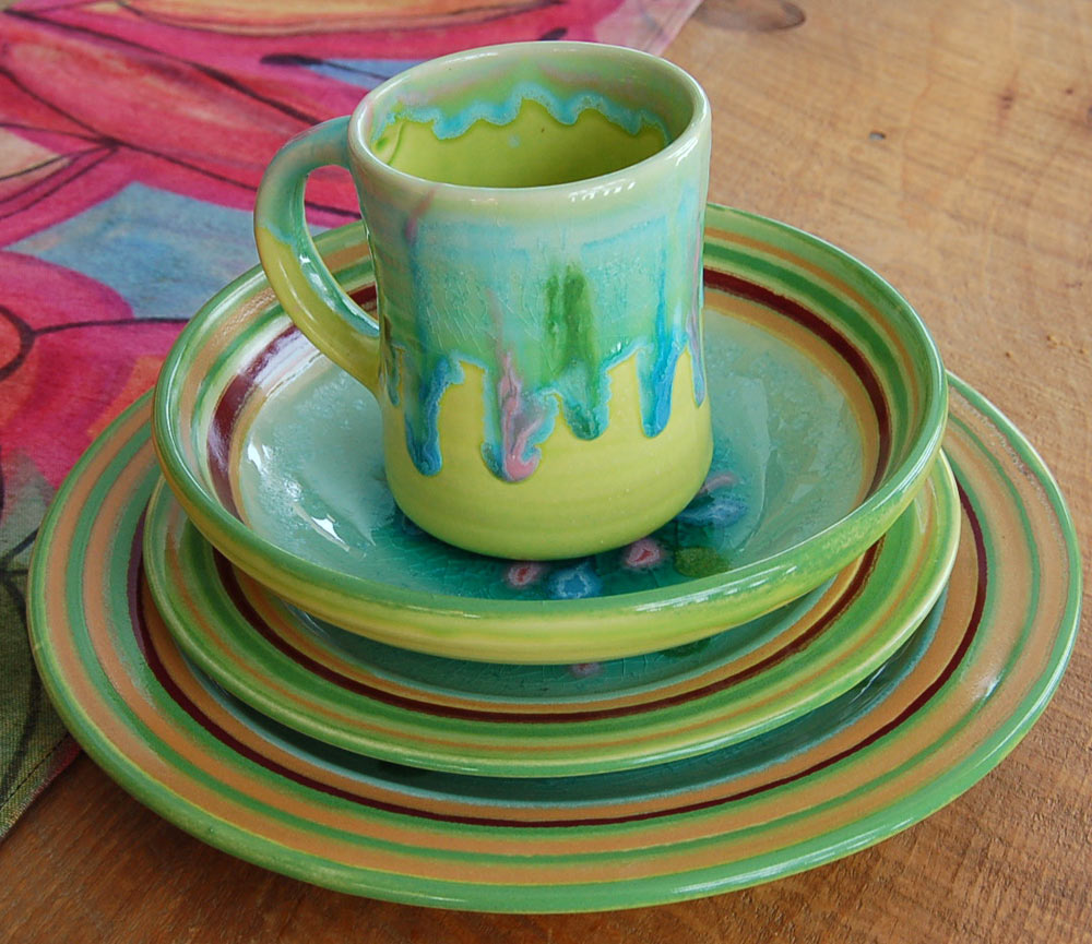 Ocean Green Blue Ceramic Plates/Dinnerware Set - Lasser Ceramics