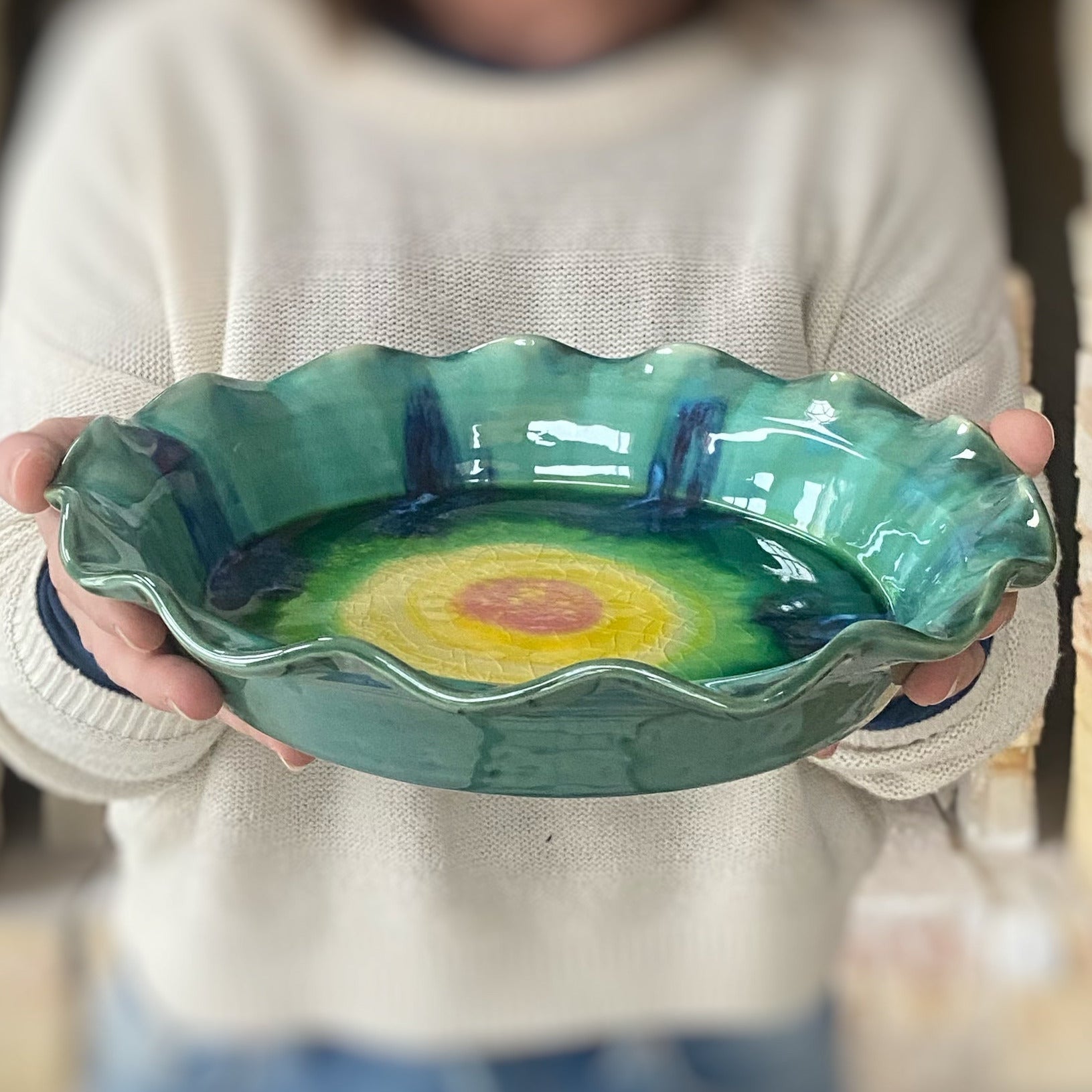 Teal Pie Plate - Lasser Ceramics