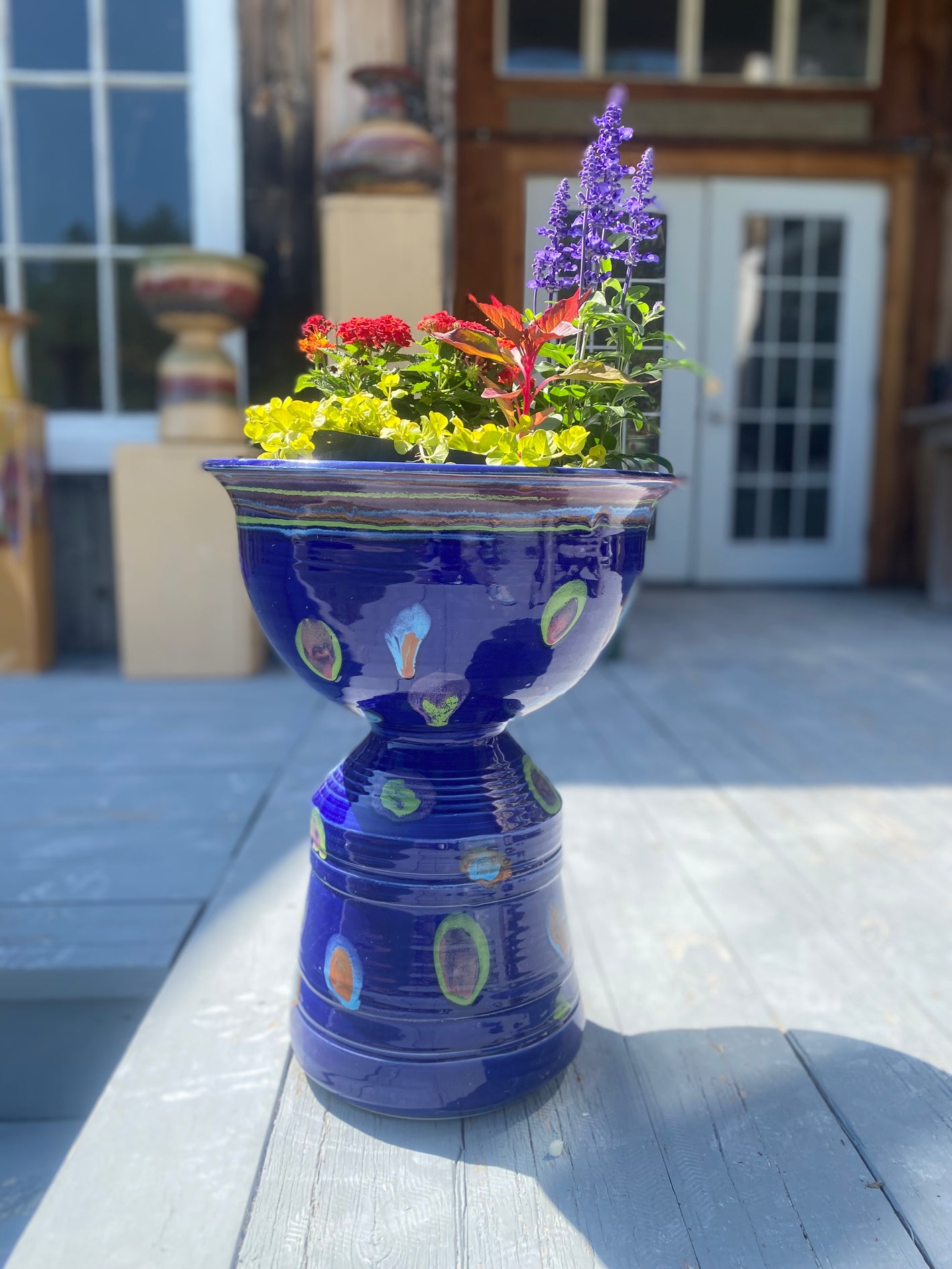 Galaxy Blue Pedestal Planter - Lasser Ceramics