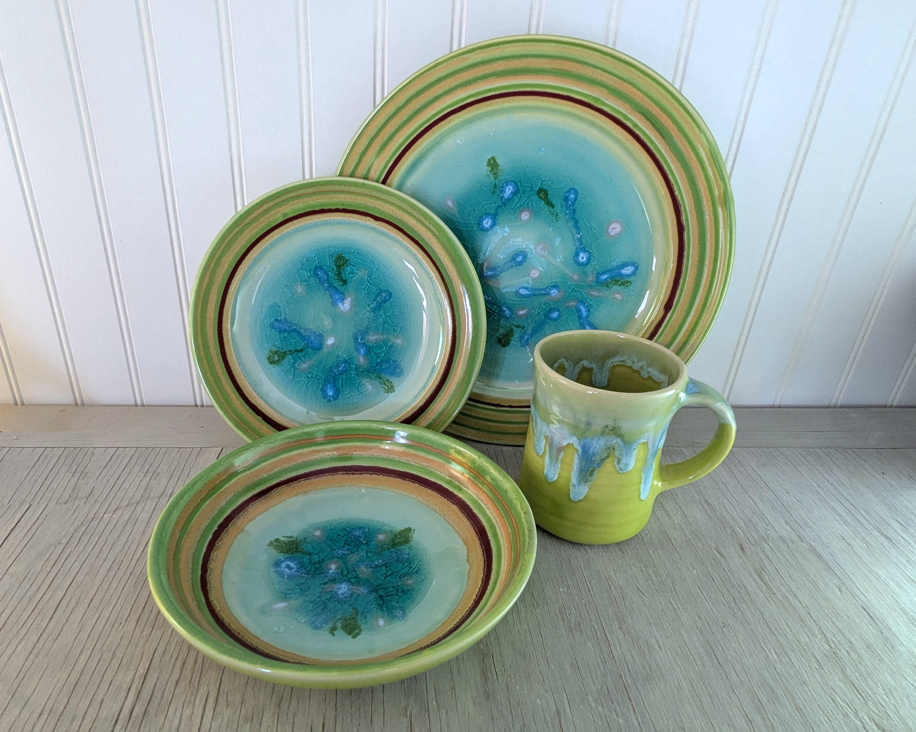 Ocean Place Setting - Green Blue Handmade Ceramic Dinnerware/Dish