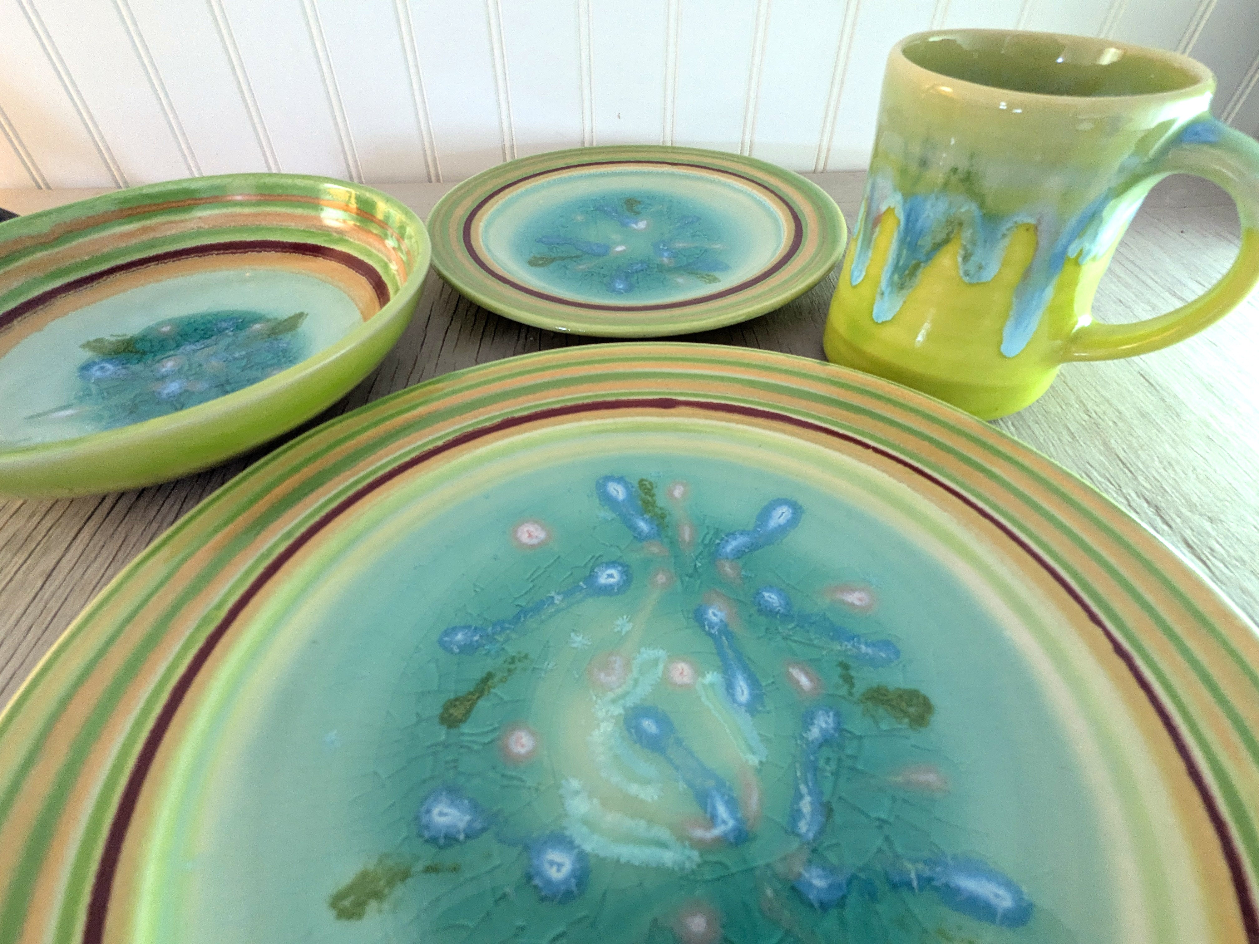 Ocean Place Setting - Green Blue Handmade Ceramic Dinnerware/Dish