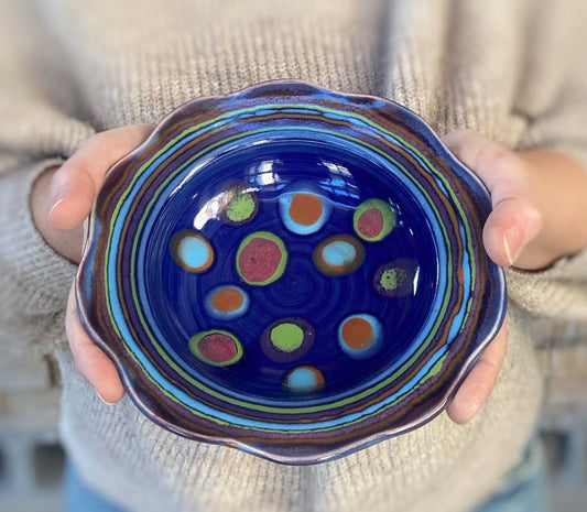 Galaxy Blue Carved Rim Bowl