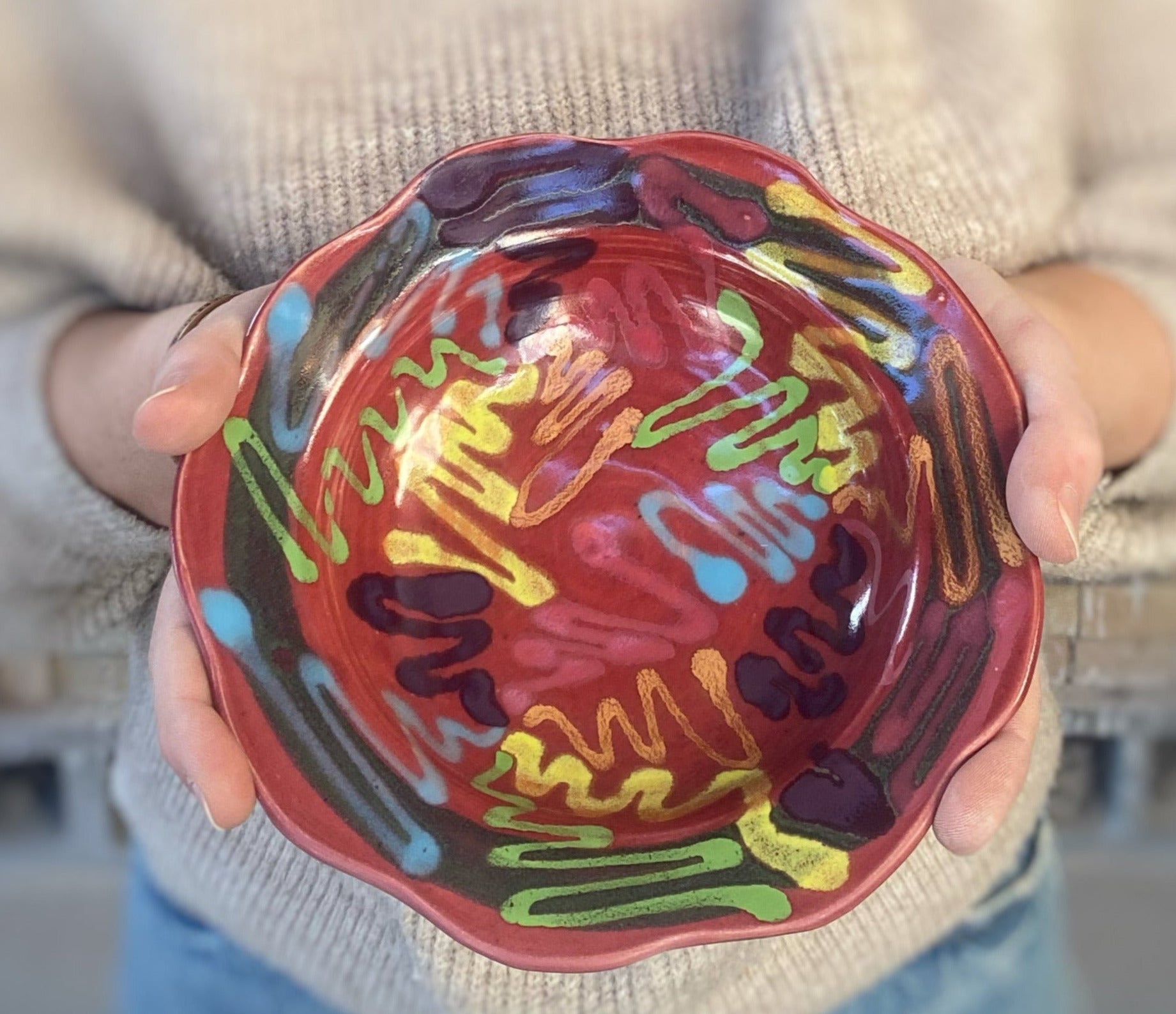 Red Craze Carved Rim Bowl – Lasser Ceramics