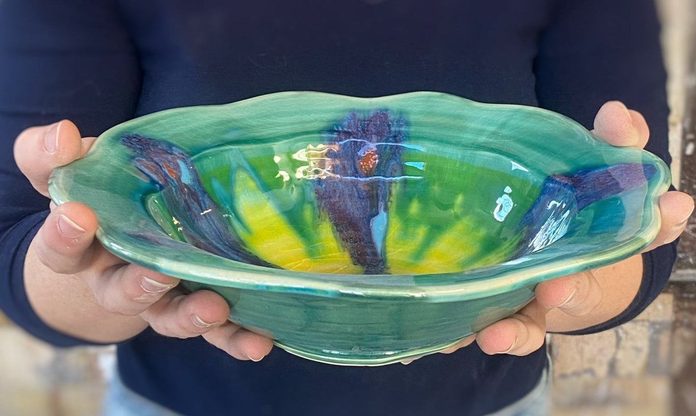 Teal Carved Rim Bowl - Lasser Ceramics