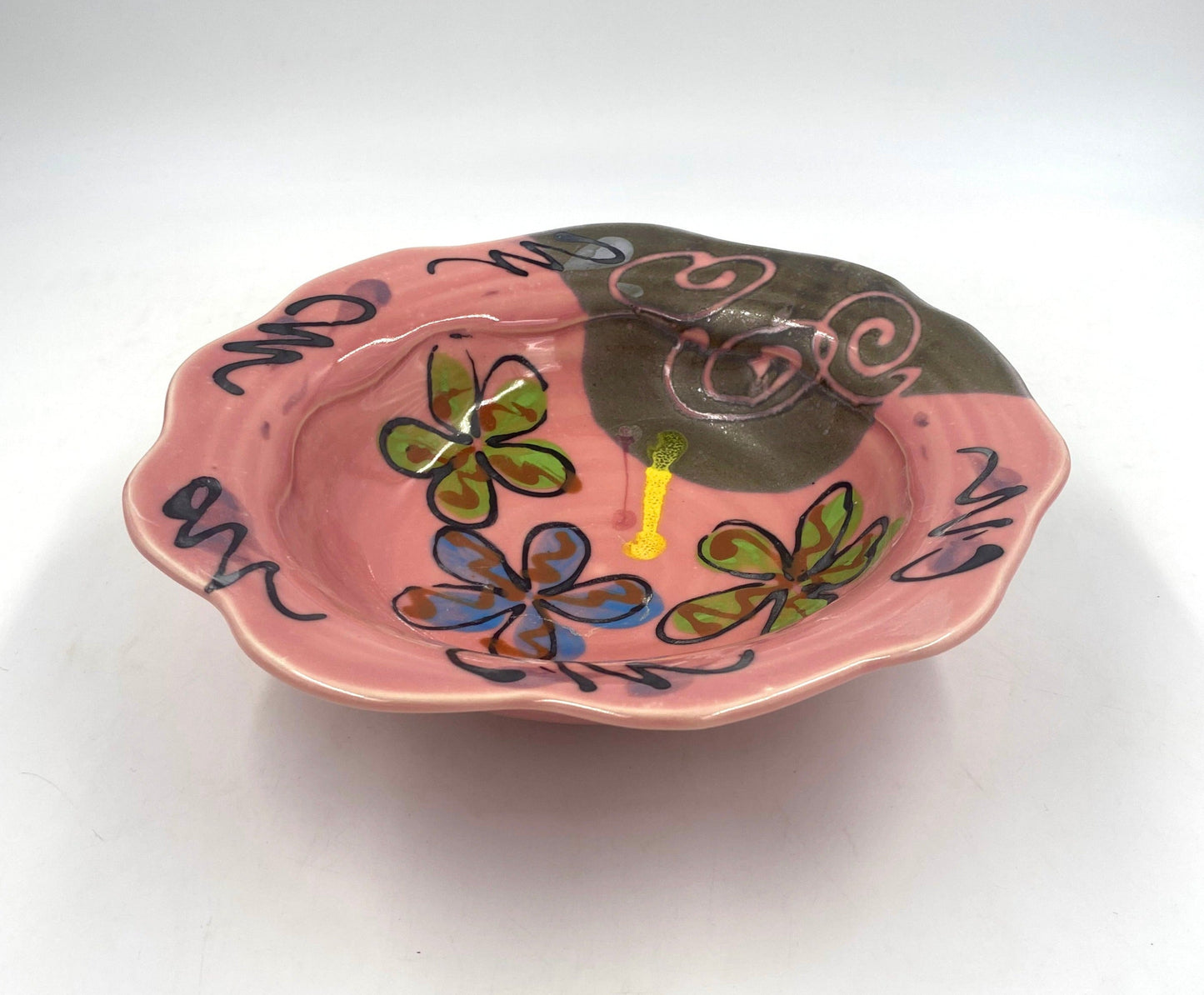 Pink Poppy Carved Rim Bowl