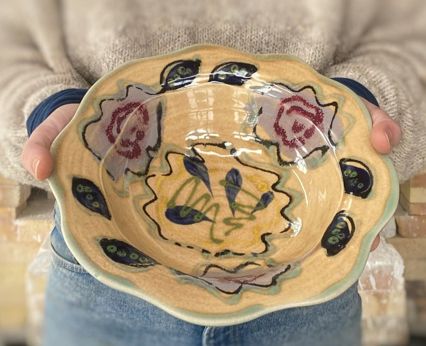 Vermont Rose Carved Rim Bowl