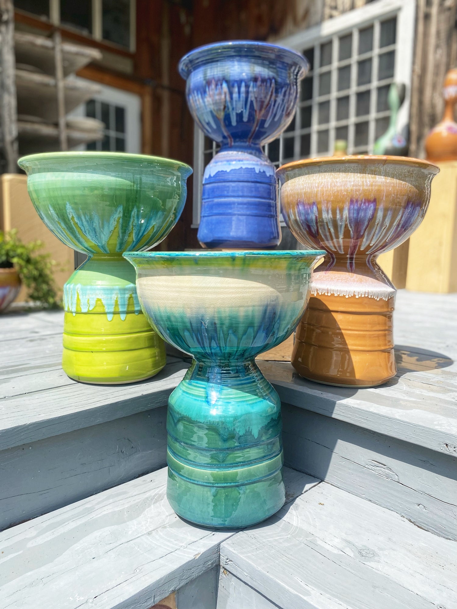 Teal Pedestal Planter - Lasser Ceramics