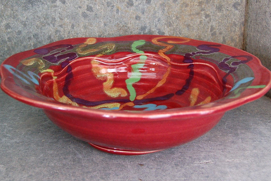 Red Craze Carved Rim Bowl